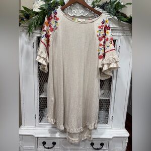 Umgee Beige Dress with Floral Accents